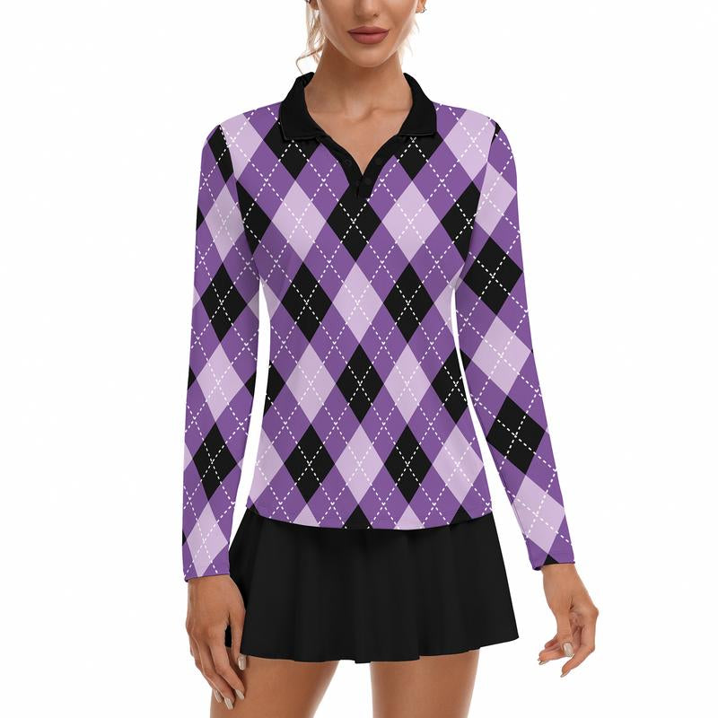 Soneven Women'S Golf Shirts Moisture Wicking Long Sleeve Polo Shirts Collared V-Neck Athletic Polos S-2XL