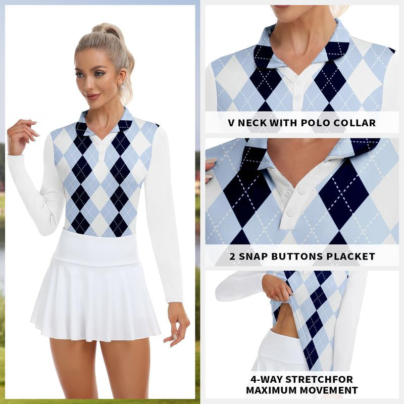 Soneven Women'S Golf Shirts Moisture Wicking Long Sleeve Polo Shirts Collared V-Neck Athletic Polos S-2XL