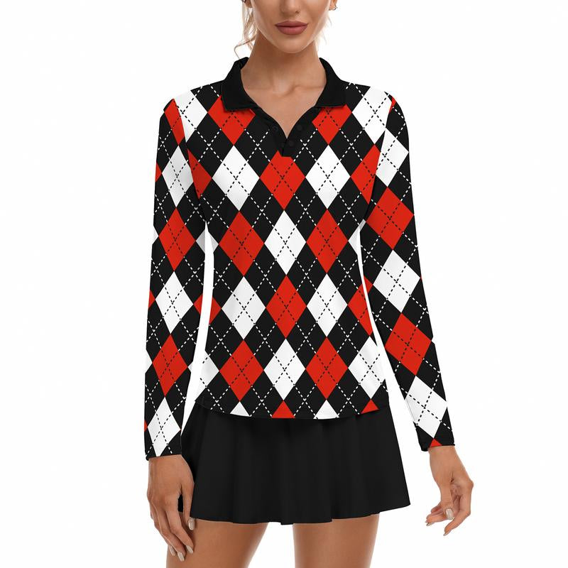 Soneven Women'S Golf Shirts Moisture Wicking Long Sleeve Polo Shirts Collared V-Neck Athletic Polos S-2XL
