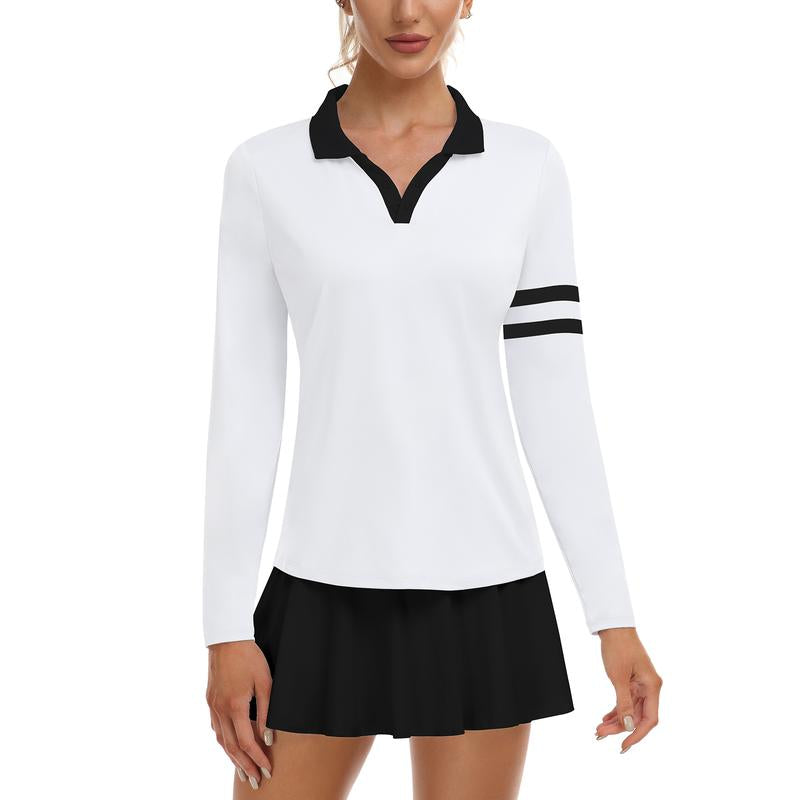 Soneven Women'S Golf Shirts Moisture Wicking Long Sleeve Polo Shirts Collared V-Neck Athletic Polos S-2XL