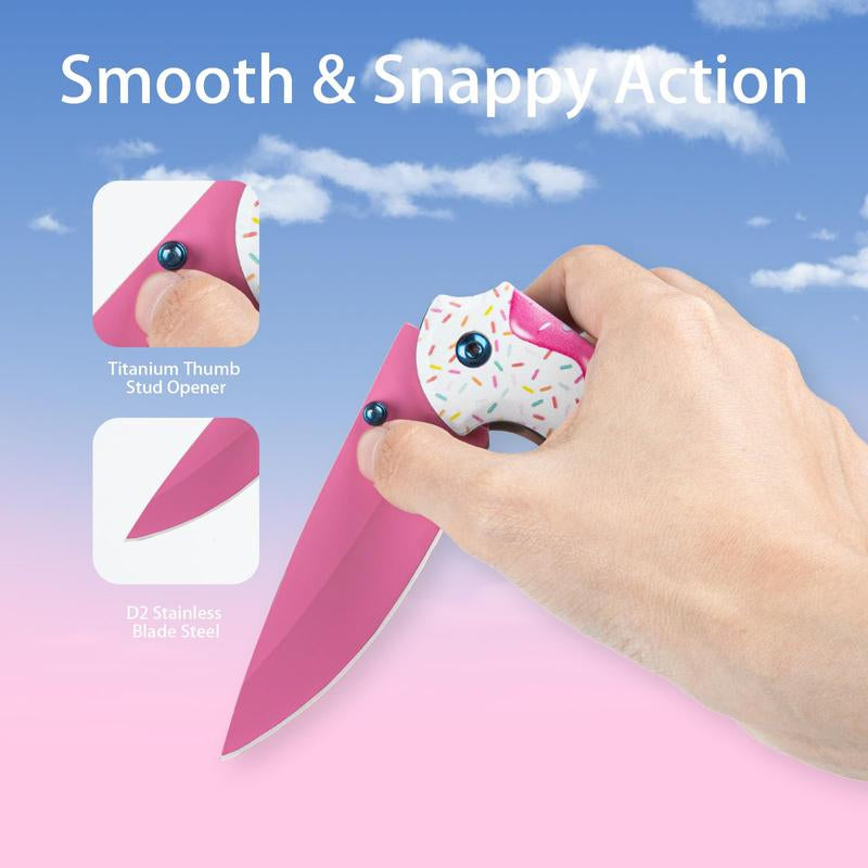 1 Pc 7.5 Inch Pink Decorative Pocket Knife, Camping Tool Folding Knife for Skinning, Fishing, Camping, Hiking