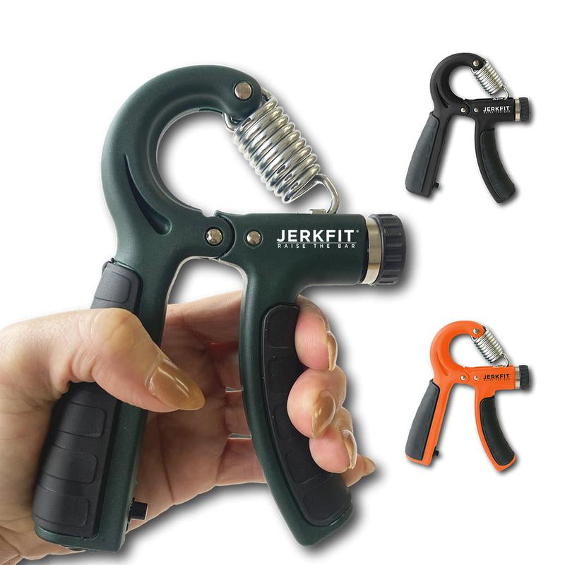 Jerkfit Grip Strength Hand Exerciser - Forearm Strengthener for Muscle Building and Injury Recovery - Self-Trainer with Adjustable Resistance 11-132 Lbs (5-60Kg) - Built-In Rep Counter - Comfortable, No Slip Grip
