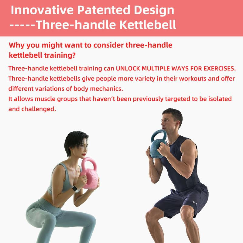 RUNWE 3 Handle Kettlebell Weight for Weightlifting, Conditioning and Core Training for Women Men Home Gym