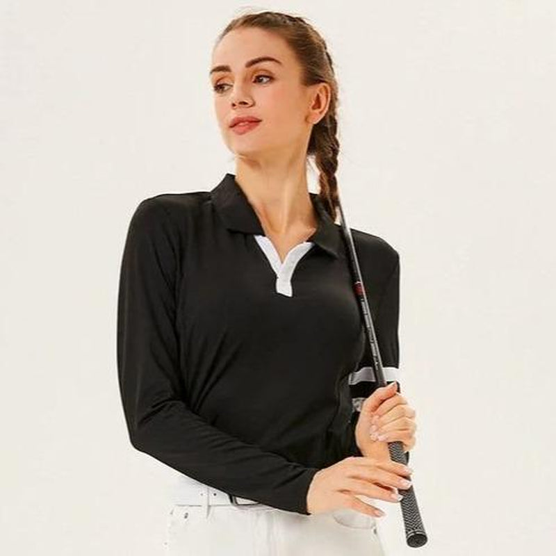 Soneven Women'S Golf Shirts Moisture Wicking Long Sleeve Polo Shirts Collared V-Neck Athletic Polos S-2XL