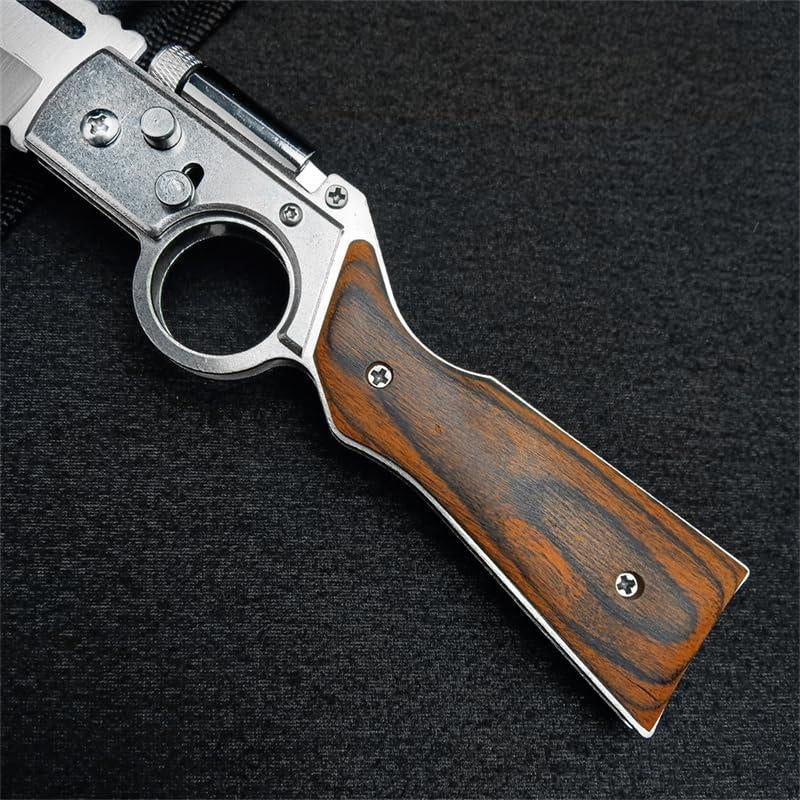 AK-47 Pocket Folding Knife 5C13Mov Steel Wooden Handle Outdoor Camping EDC Knives with LED Light and Pocket Clip