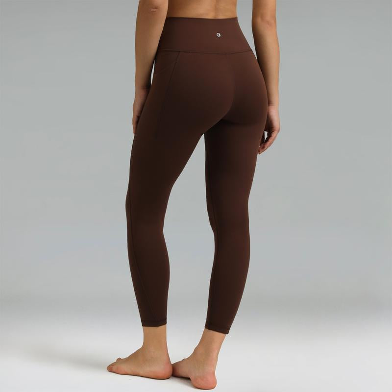 Colorfulkoala Dreamlux No Front Seam Leggings with Pockets for Women 25"/28" Inseam,High-Waisted Soft Yoga Pants in Black - Gym Bottoms Athletic Stretchable Tight Fit Sporty