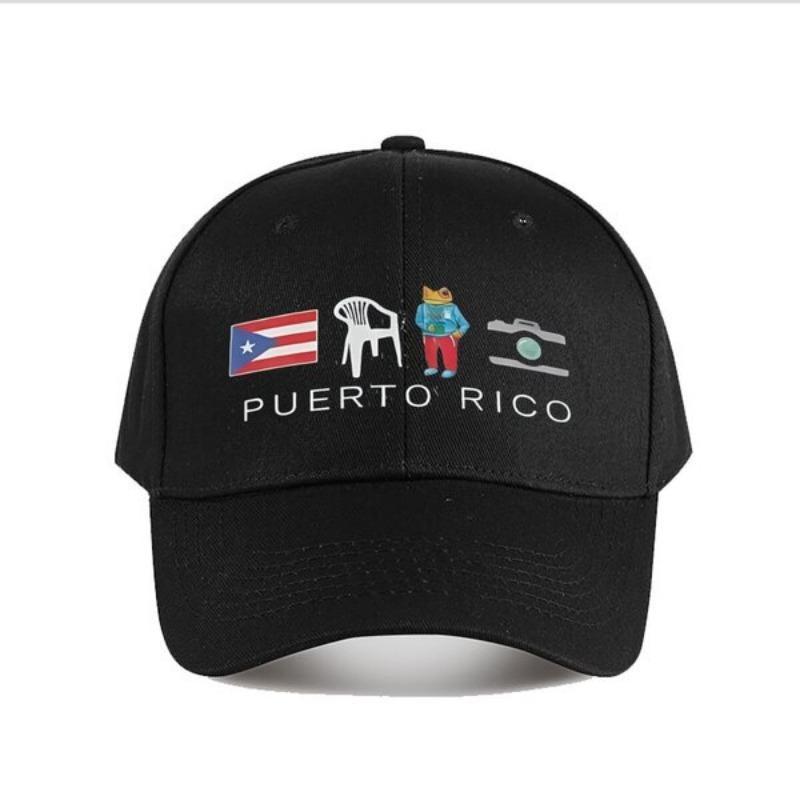 DTMF Puerto Rican Themed Hip Hop Baseball Cap for Men - Black with Colorful Icon Design, Adjustable, Comfortable, Stylish Casual Cap, Polyester, Sporty Style, Casual Headwear | Iconic Graphic Cap | Durable Headgear, Baseball Cap