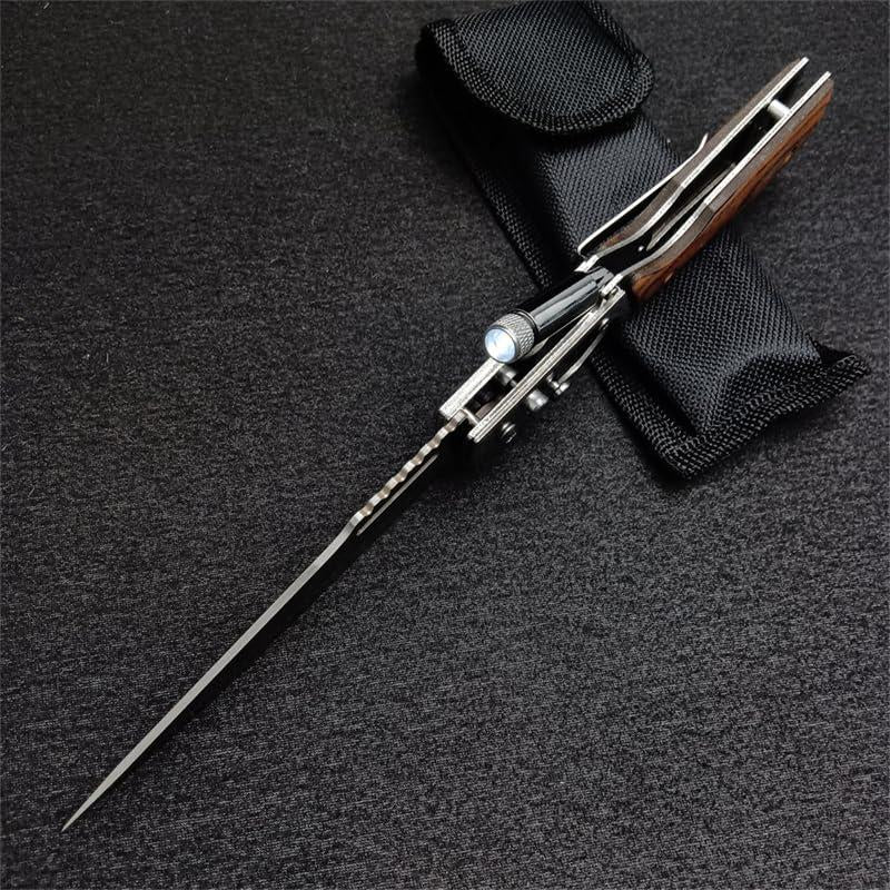 AK-47 Pocket Folding Knife 5C13Mov Steel Wooden Handle Outdoor Camping EDC Knives with LED Light and Pocket Clip
