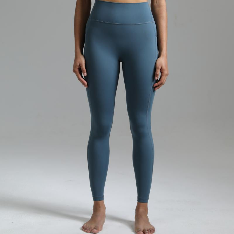Colorfulkoala Dreamlux No Front Seam Leggings with Pockets for Women 25"/28" Inseam,High-Waisted Soft Yoga Pants in Black - Gym Bottoms Athletic Stretchable Tight Fit Sporty