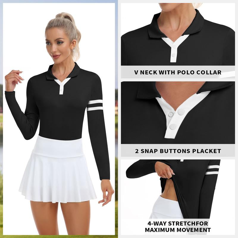 Soneven Women'S Golf Shirts Moisture Wicking Long Sleeve Polo Shirts Collared V-Neck Athletic Polos S-2XL