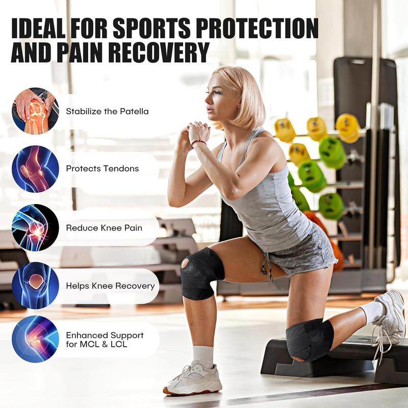 Knee Brace with Side Stabilizers, Professional Knee Compression Support Brace for Men Women, Adjustable Knee Wrap with Patella Pad, Relief Pain for Meniscus Tear ACL MCL Arthritis Injuries (Black, XL)