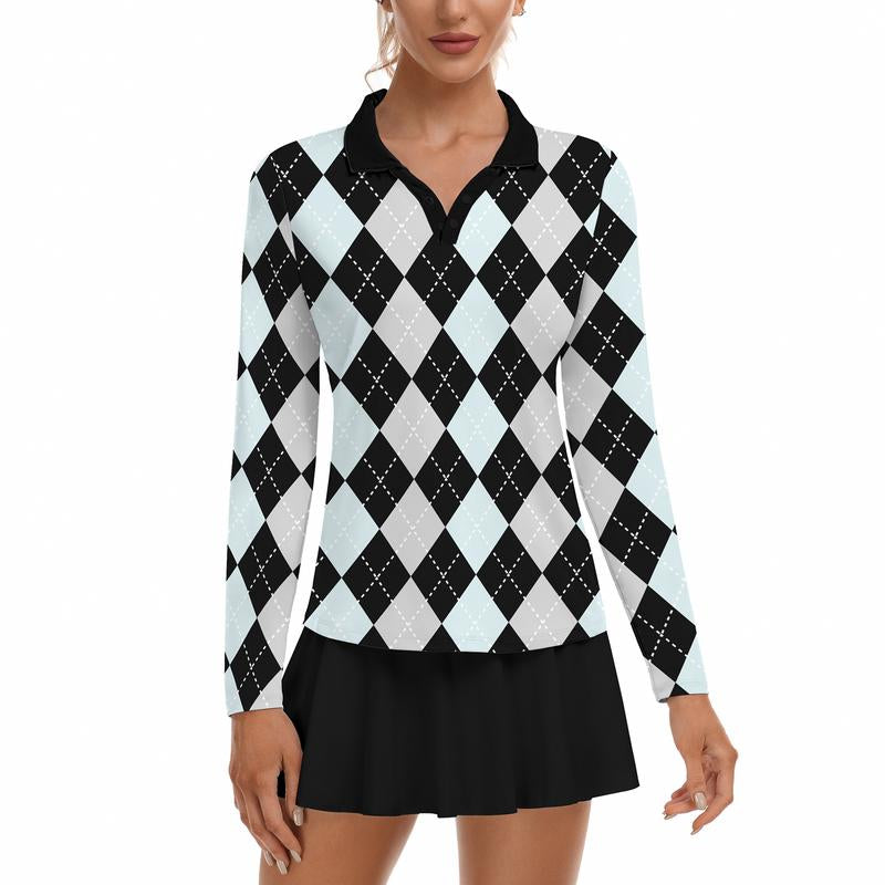 Soneven Women'S Golf Shirts Moisture Wicking Long Sleeve Polo Shirts Collared V-Neck Athletic Polos S-2XL