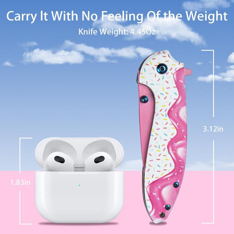 1 Pc 7.5 Inch Pink Decorative Pocket Knife, Camping Tool Folding Knife for Skinning, Fishing, Camping, Hiking