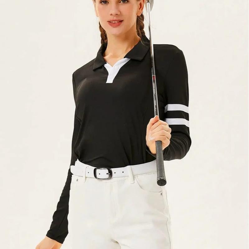 Soneven Women'S Golf Shirts Moisture Wicking Long Sleeve Polo Shirts Collared V-Neck Athletic Polos S-2XL