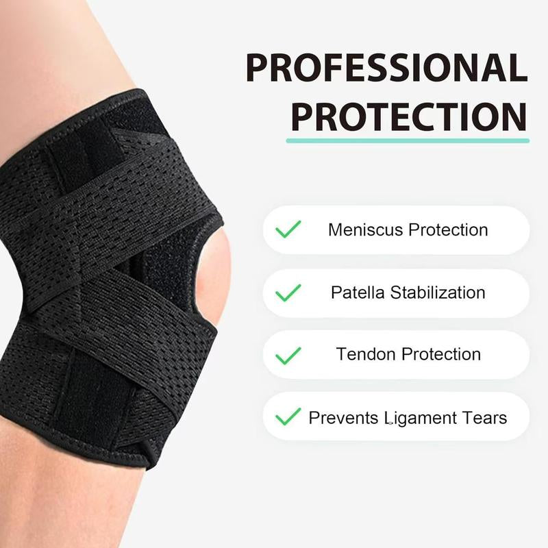 Knee Brace with Side Stabilizers, Professional Knee Compression Support Brace for Men Women, Adjustable Knee Wrap with Patella Pad, Relief Pain for Meniscus Tear ACL MCL Arthritis Injuries (Black, XL)
