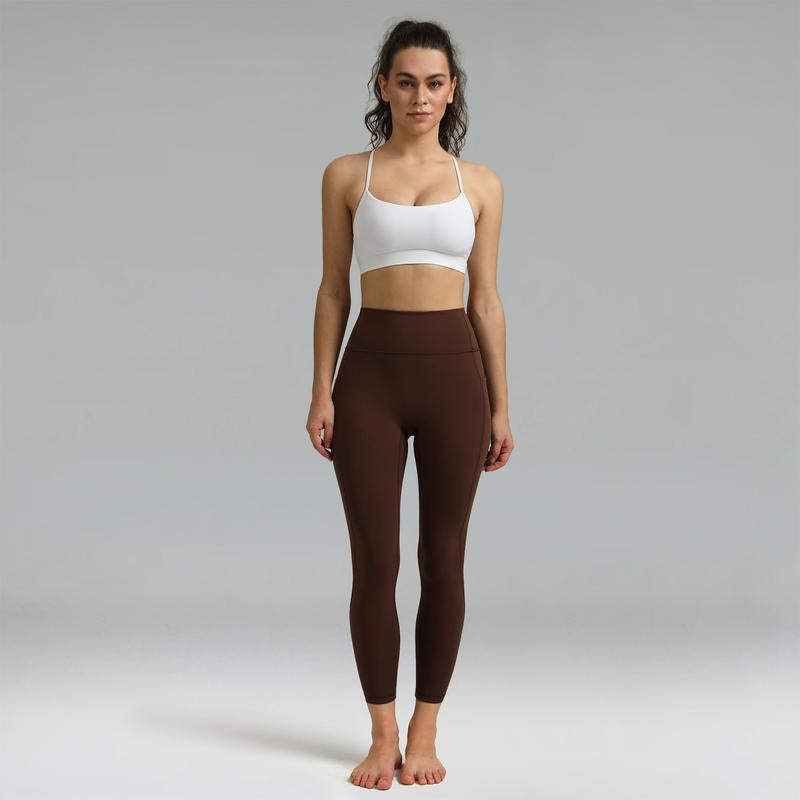 Colorfulkoala Dreamlux No Front Seam Leggings with Pockets for Women 25"/28" Inseam，High-Waisted Soft Yoga Pants in Black - Gym Bottoms Athletic Stretchable Tight Fit Sporty