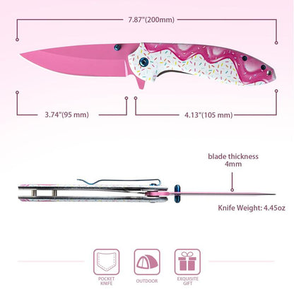 1 Pc 7.5 Inch Pink Decorative Pocket Knife, Camping Tool Folding Knife for Skinning, Fishing, Camping, Hiking